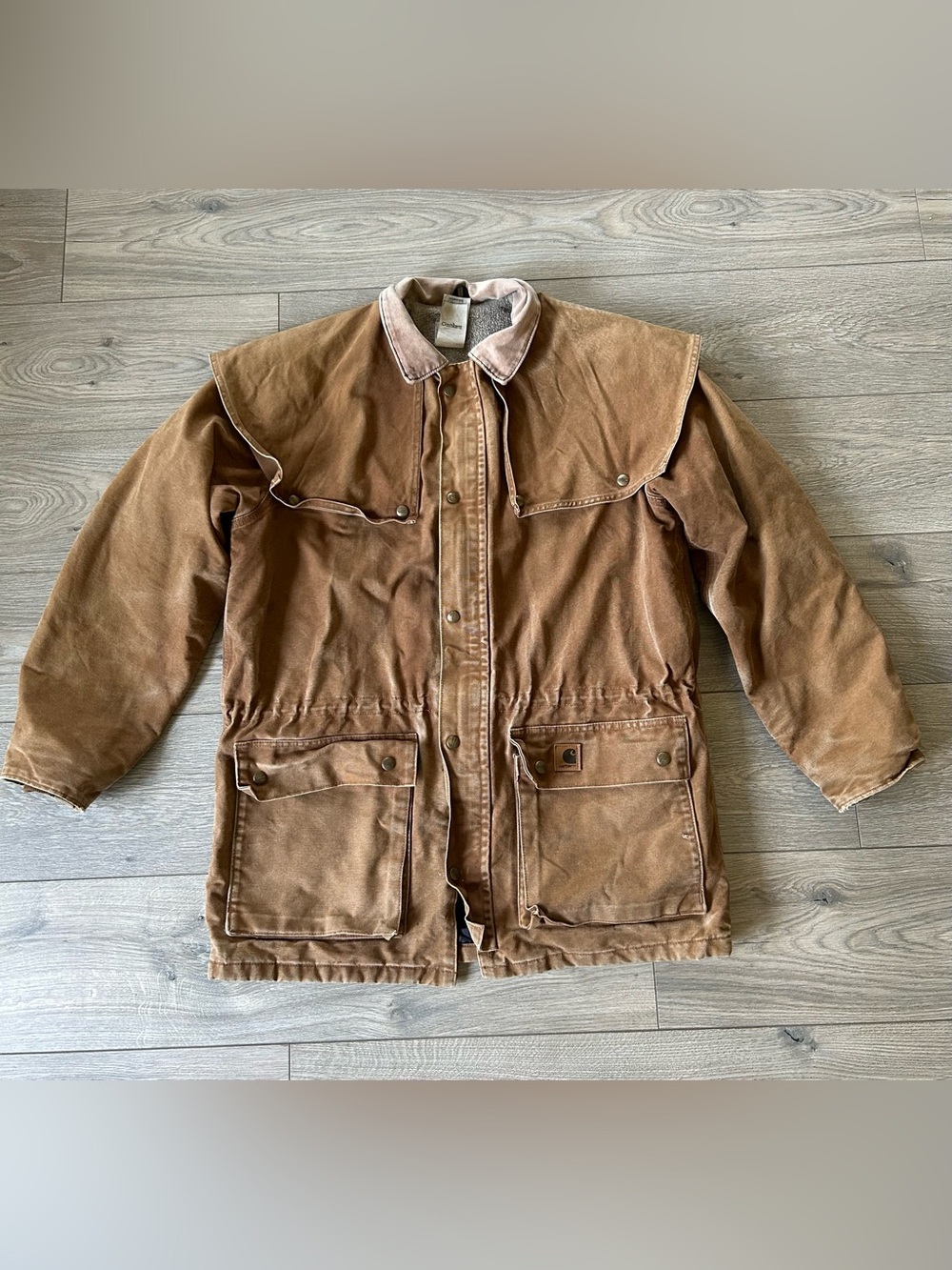 Vintage Carhartt Cape Duster Cotton Canvas Jacket Tan Size Large